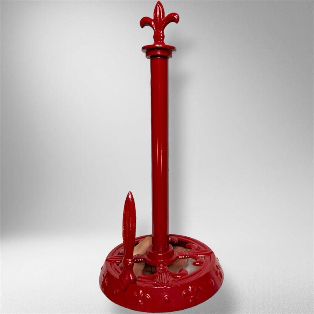 Red Cast Iron Fleur-de-Lis Paper Towel Holder